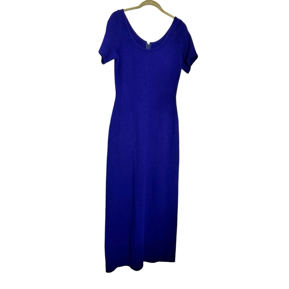 St. John Evening Santana Knit Cobalt Blue‎ Midi Sheath Dress